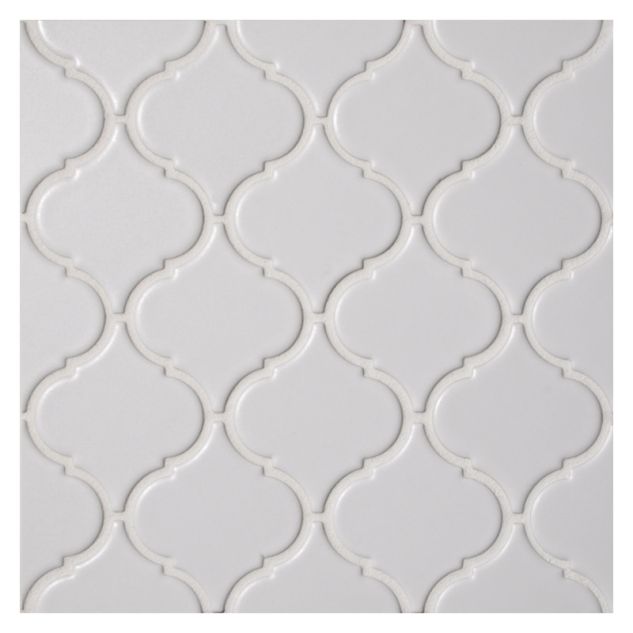 Malovi dimensional porcelain mosaic in White with a matte finish.
