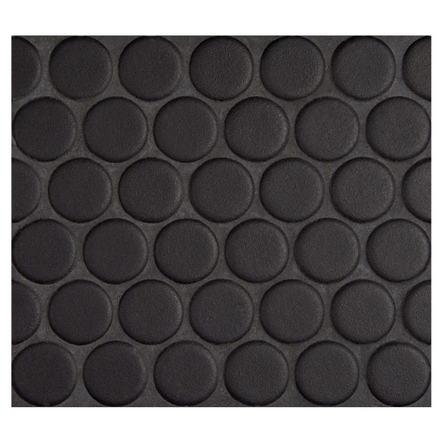 1" porcelain penny round mosaic tile in matte finished Midnight Black color.