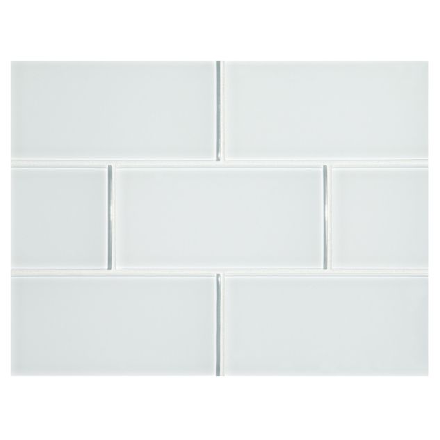 3" x 6" Subway glass tile in Zircon White color with a gloss finish.