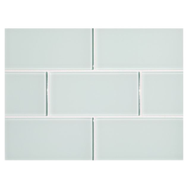 3" x 6"  glass subway tile in Spring Leaf color with a gloss finish.