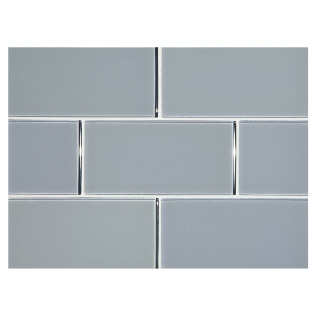 3" x 6"  glass subway tile in Ganders Gray color with a gloss finish.