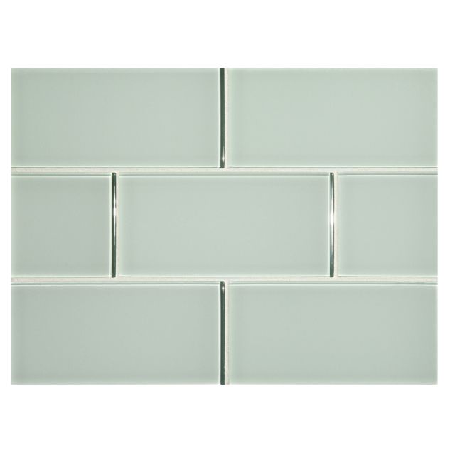 3" x 6"  glass subway tile in Reservoir Green color with a gloss finish.