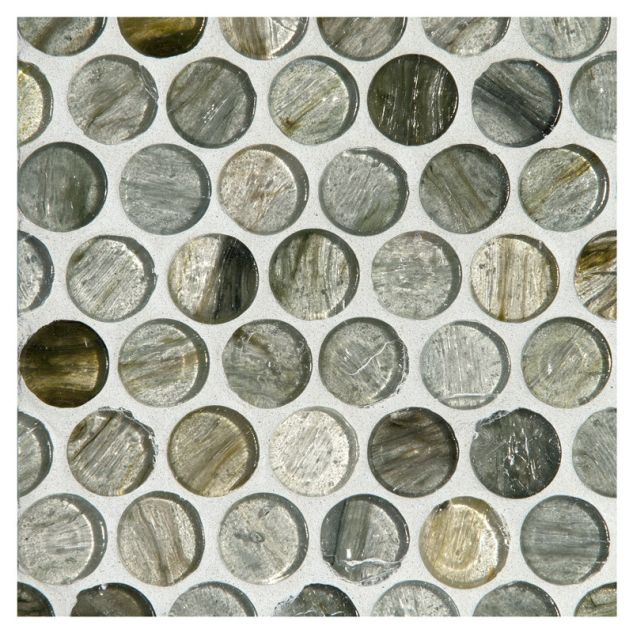 3/4" glass penny round tile in Stronom color with a natural finish.