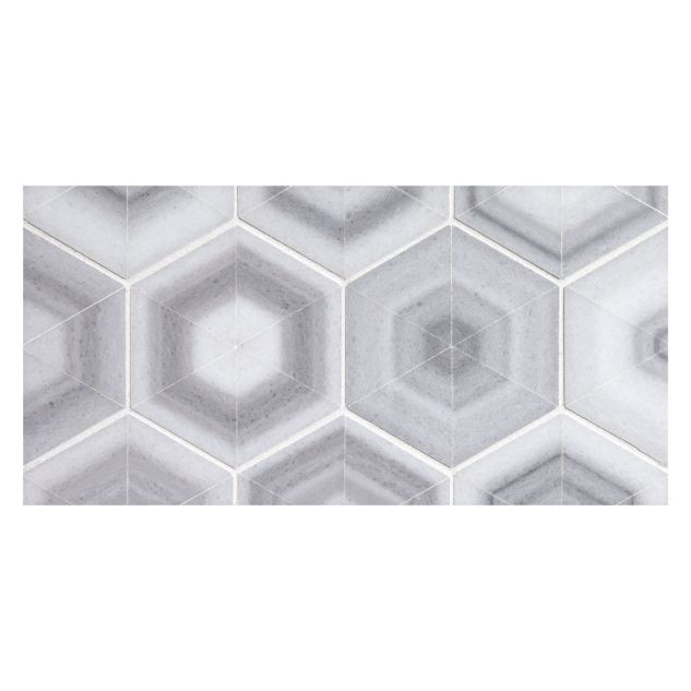 Gami-Ki mosaic tile in polished Grey Striato marble.