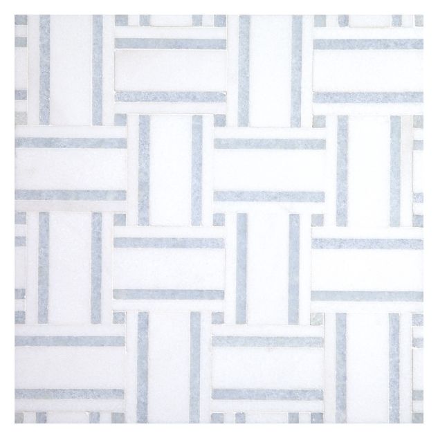 Large Linear Weave mosaic in polished Thassos and Blue Celeste marble.