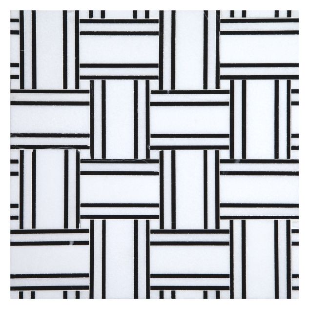 Large Linear Weave mosaic in polished Thassos and Nero Marquina marble.