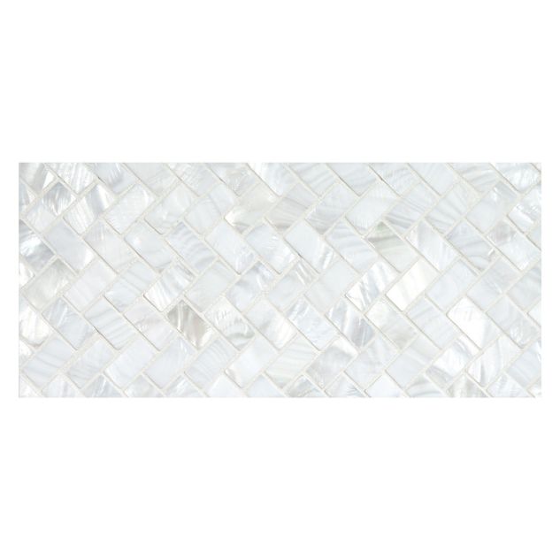5/8" x 1-1/4" Herringbone mosaic in natural polished White Shell.