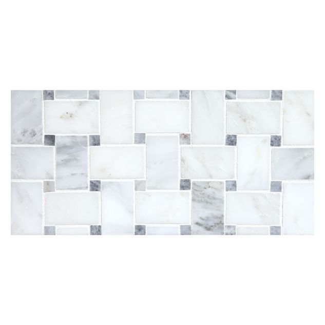 Basketweave mosaic in polished Arcello marble with Gray dot.