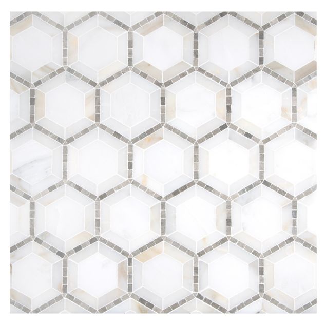 Concentric Hexagon mosaic tile in Calacatta