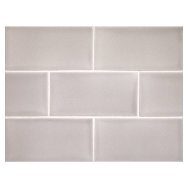 Vermeere 3" x 6" ceramic subway tile in Grey Stone Marble with gloss finish.