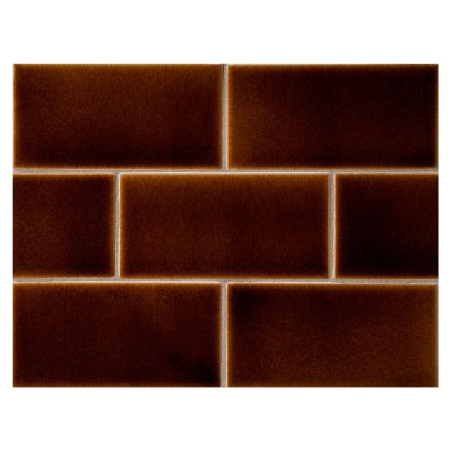 Vermeere 3" x 6" ceramic subway tile in Sable Brown with Fluid Glaze Crackle finish.
