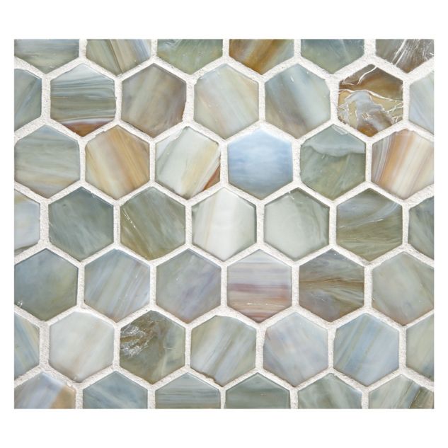 1" Hexagon glass mosaic in Pianso color with a silk finish.