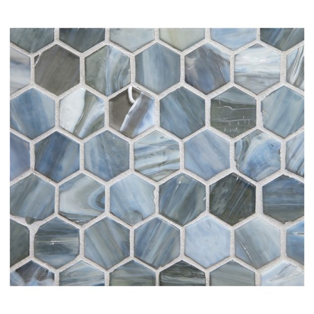 1" Hexagon glass mosaic in Pesta color with a silk finish.