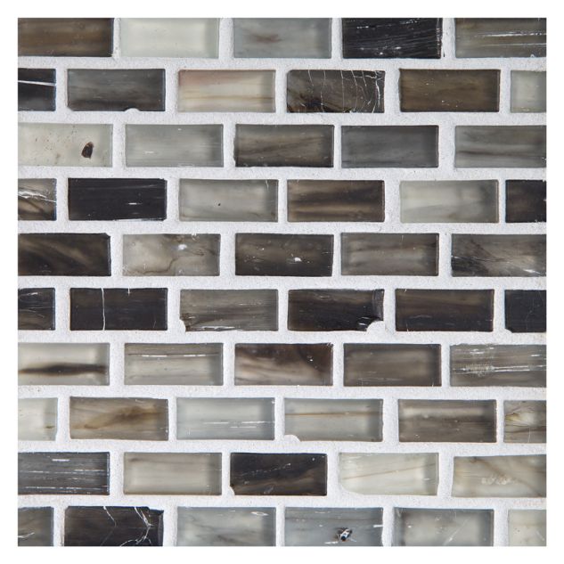 1/2" x 1" Mini Brick glass mosaic in Nikael color with a silk finish.