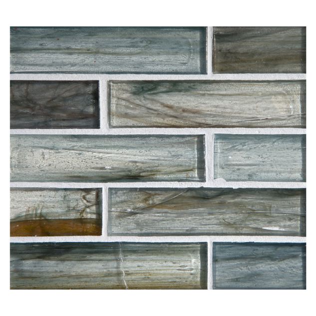1" x 4" Brick glass mosaic in Oxy color with a natural finish.