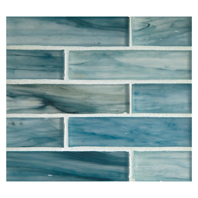 1" x 4" Brick glass mosaic in Iobine color with a silk finish.