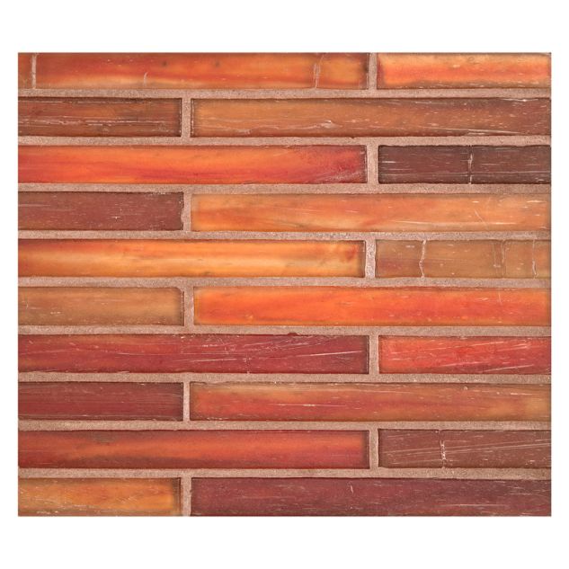 1/2" x 4" Brick glass mosaic in Red color with a silk finish.