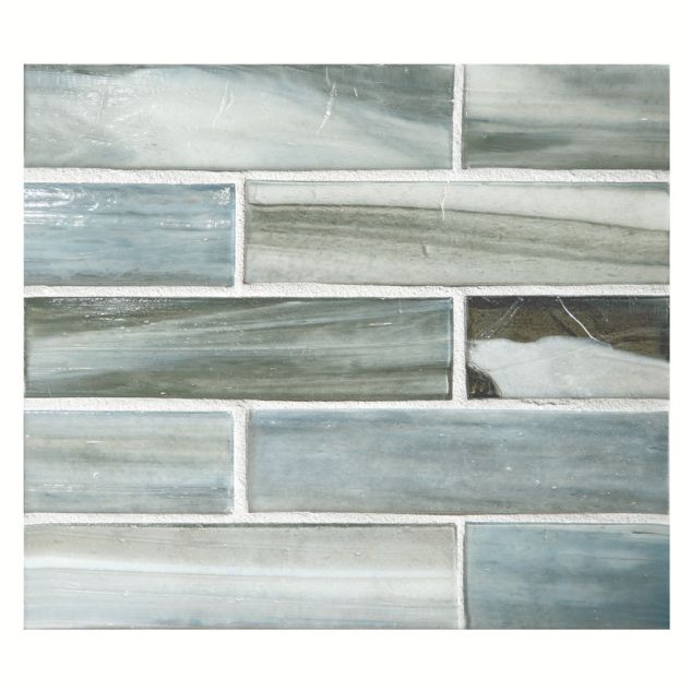 1" x 4" Brick glass mosaic in Pesta color with a pearl finish.
