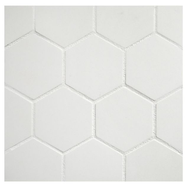 2" Hexagon porcelain mosaic tile in unglazed Dove White color.