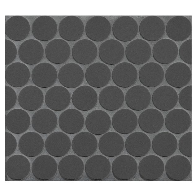 3/4" Penny Round porcelain mosaic tile in unglazed Black color.