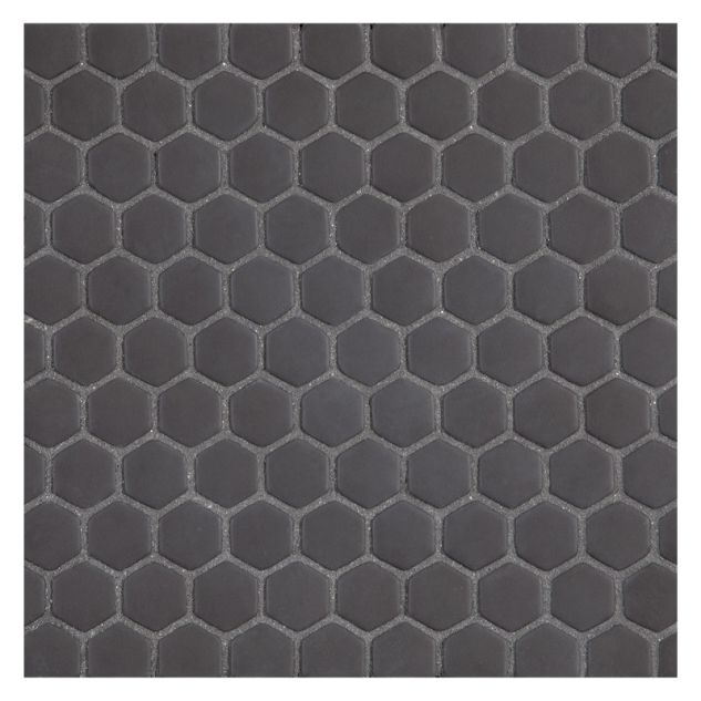 5/8" Mini hexagon glass mosaic in Brown with a matte finish.