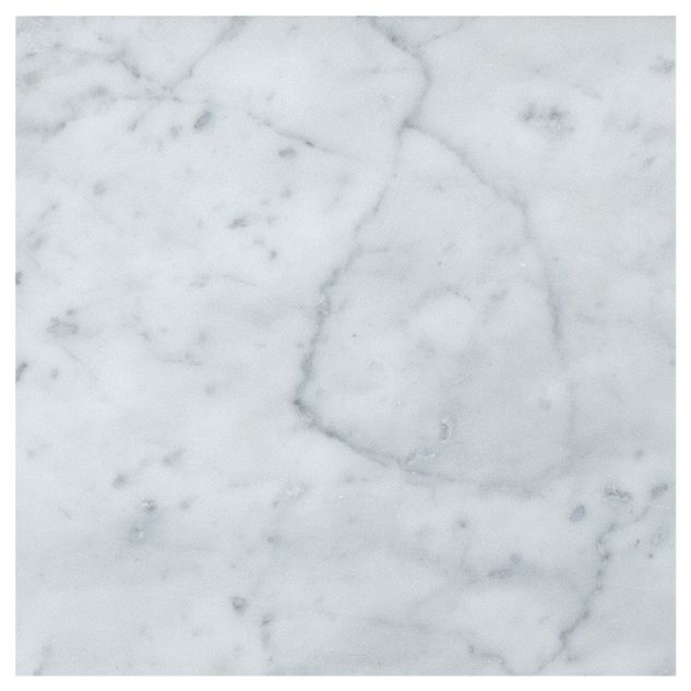 6-inch Square tile in Carrara marble with a honed finish.