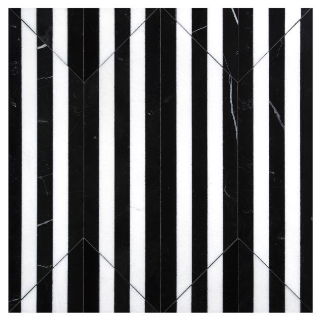 Streamline Moderne mosaic pattern in Thassos and Nero Marquina marble.