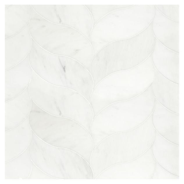 La Courbe Delicat Couler A+B in White Blossom Ultra Premium honed marble, seen in the Briller pattern layout.