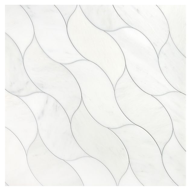 La Courbe Delicat Couler A+B in White Blossom Ultra Premium honed marble, seen in the Brise pattern layout.