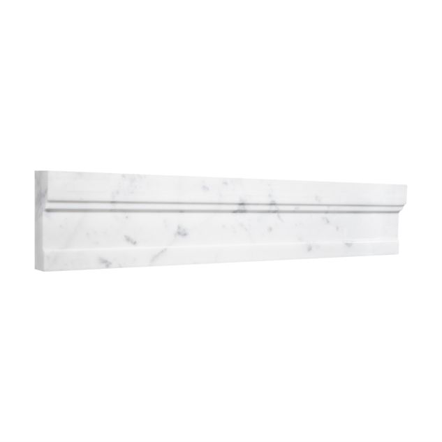 2-1/8" x 12" Architectural Chair Rail molding in polished Carrara marble.