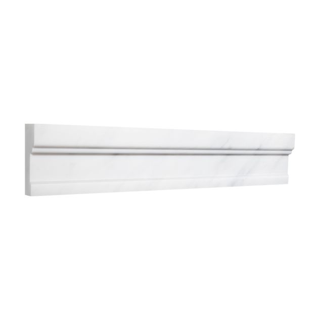 2-1/8" x 12" Architectural Chair Rail molding in honed White Blossom marble.