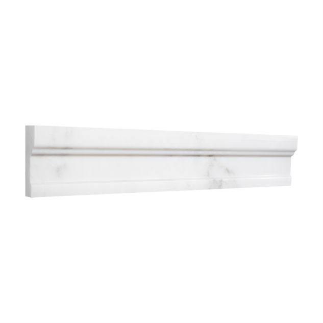 2-1/8" x 12" Architectural Chair Rail molding in polished White Blossom marble.