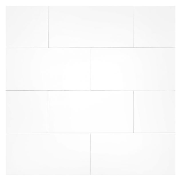 3" x 6" Ultra Flat ceramic Subway Tile in a glossy White color, seen with White Grout. 