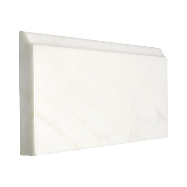 5" x 12" base molding in polished White Statuary Calacatta marble.
