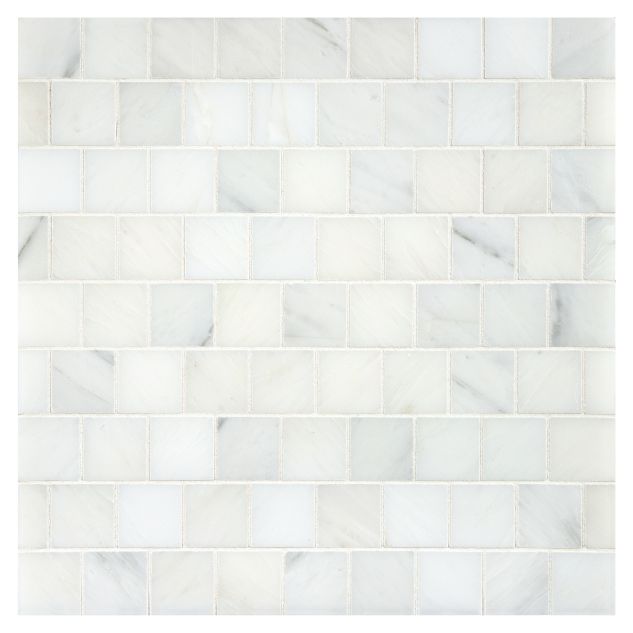 1-1/4" Offset Square stone mosaic in White Blossom Ultra Premium honed marble.