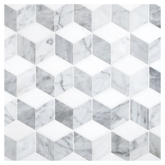 Optic Cube mosaic in polished Thassos and Carrara marble.