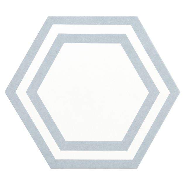 8" Hanson Hexagon porcelain tile in Azul color with a white background