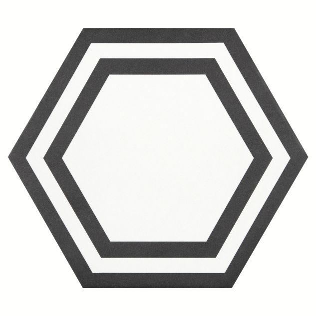 8" Hanson Hexagon porcelain tile in Black color with a white background