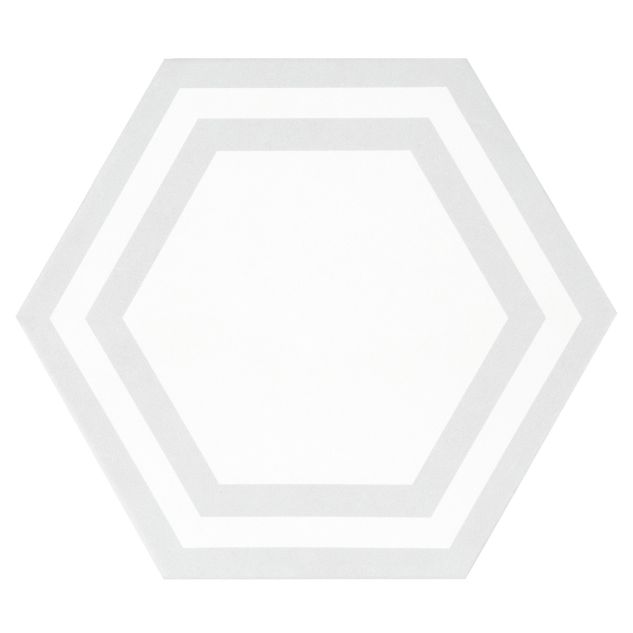 8" Hanson Hexagon porcelain tile in Light Grey color with a white background