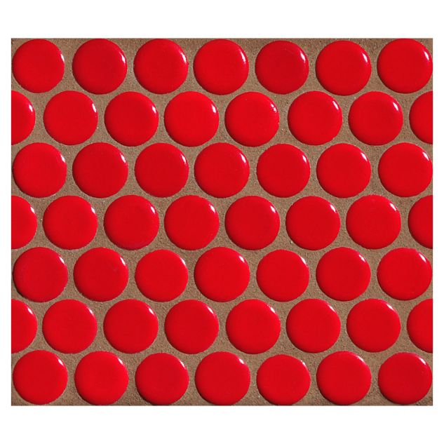 3/4" porcelain penny round mosaic tile in gloss finished Kasbah Red color.