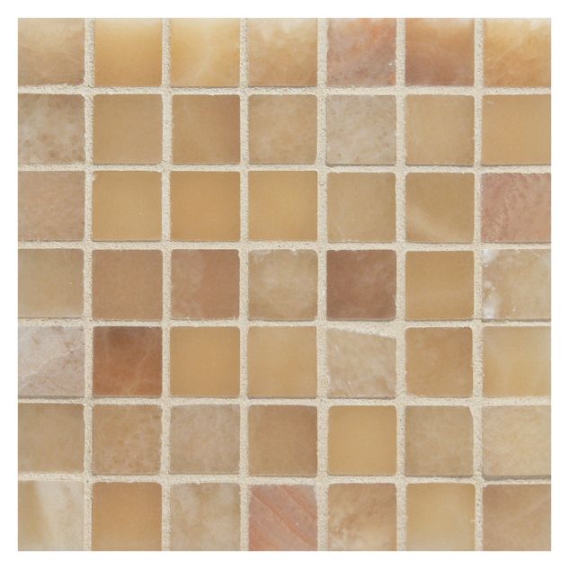5/8" square mosaic tile in polished Bastogne Onyx.