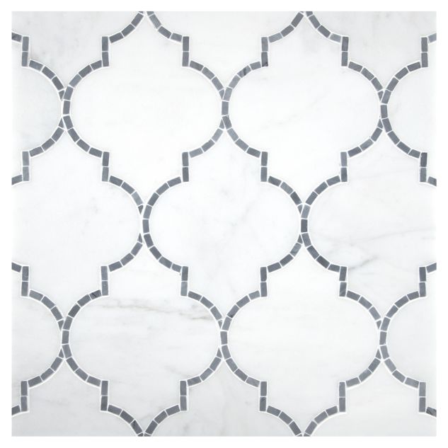 Tangier mosaic tile in Statuary and Bardiglio marble.