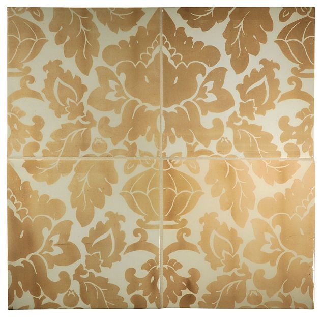 Tiepolo 6" Damask Pattern cearmic tile in Olive and Celadon