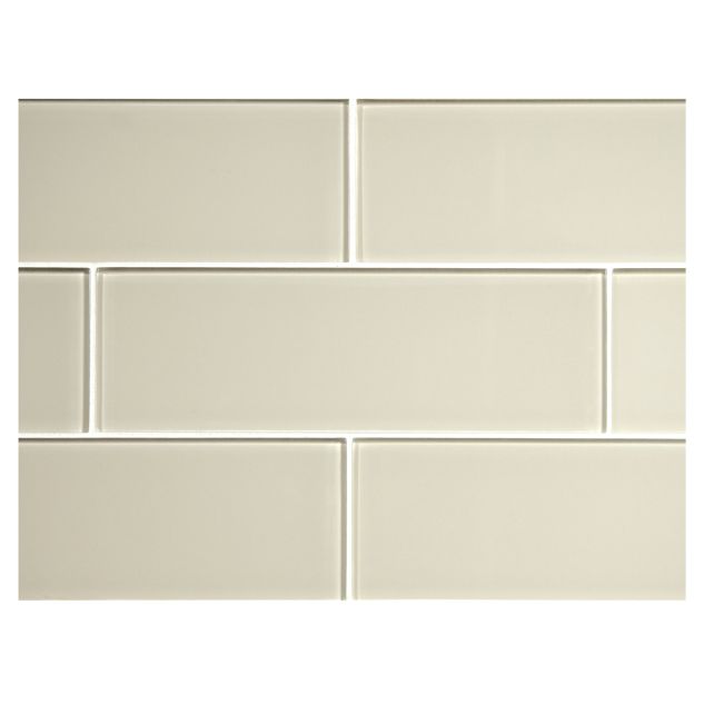 3" x 9" glass subway tile in Lenan color with a natural finish.