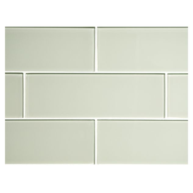 3" x 9" glass subway tile in Palatom Green color with a natural finish.