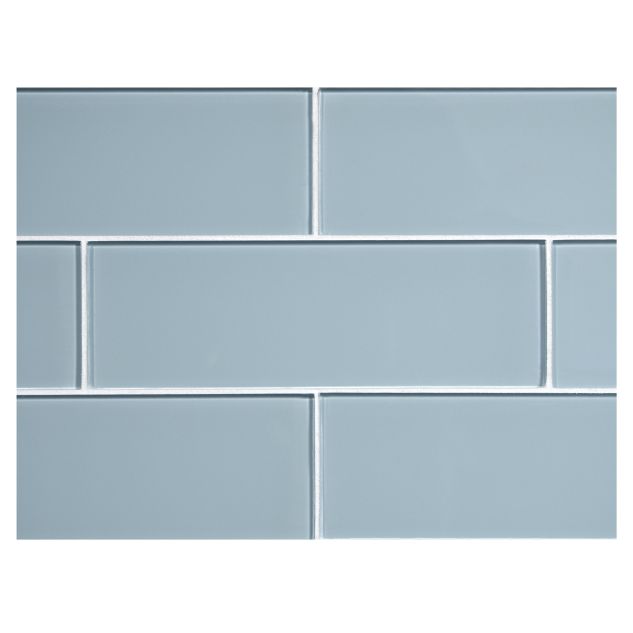 3" x 9" glass subway tile in Wedvood Blue color with a natural finish.