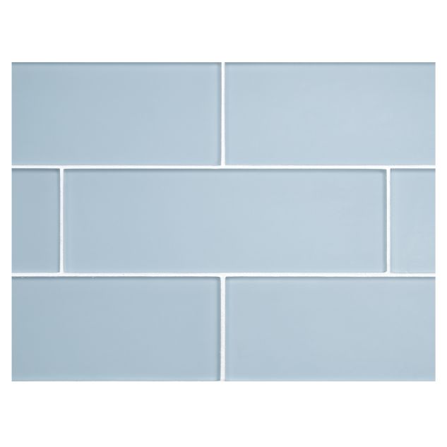 3" x 9" glass subway tile in Wedvood Blue color with a silk finish.
