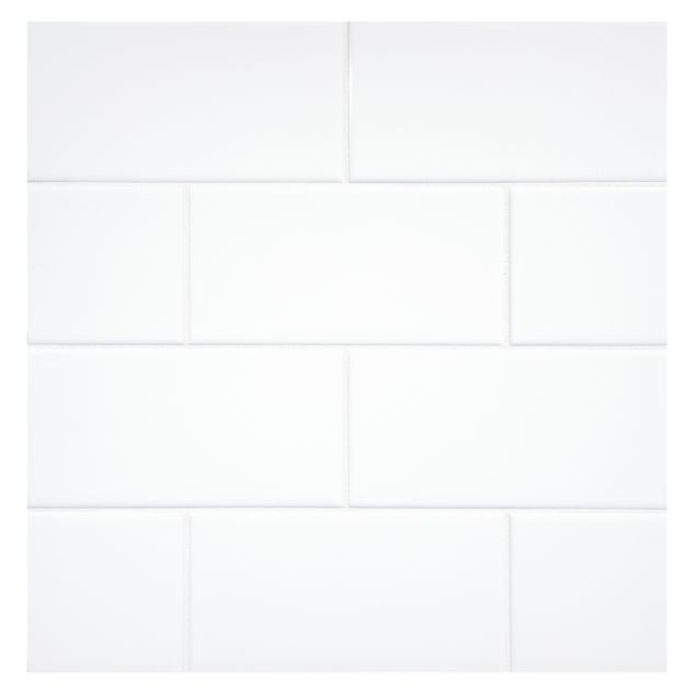 3" x 6" ceramic subway tile in Blanco Light with a gloss finish.