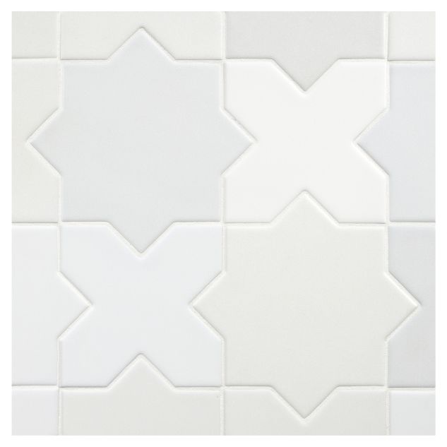 True Tile Made in the Shade Porcelain Star X Cross Tile in White X Sixteen with Matte finish.