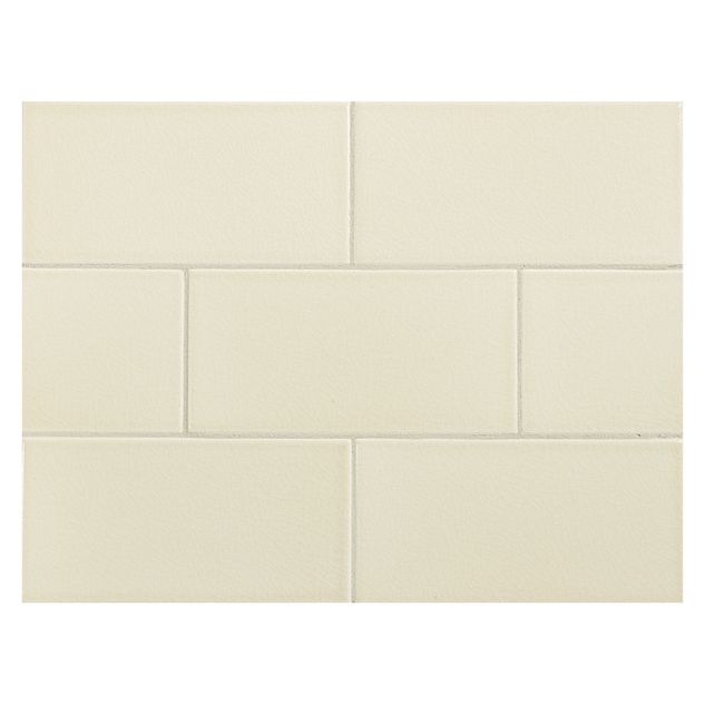 Vermeere 3" x 6" ceramic subway tile in Antique Satin with a crackle finish.